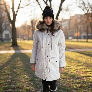 Faux Fur Mid-Length Hooded Parka with Large Pockets. NWT